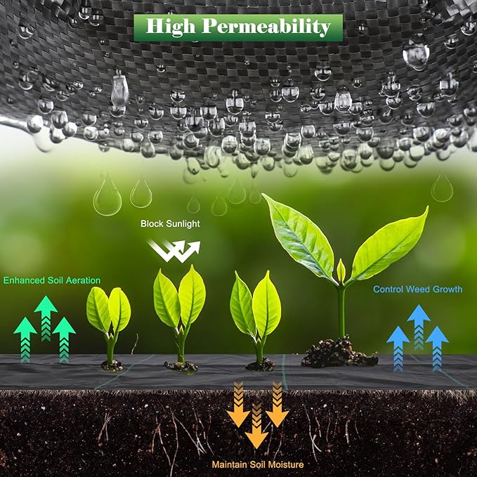 FEED GARDEN 3FT x 100FT Landscape Fabric Weed Barrier Fabric, Heavy Duty Weed Control Mat, Weed Blocker Ground Cover Geotextile Fabric for Gardening, with 20 U-Shaped Stakes (2 Pack 3x50FT)