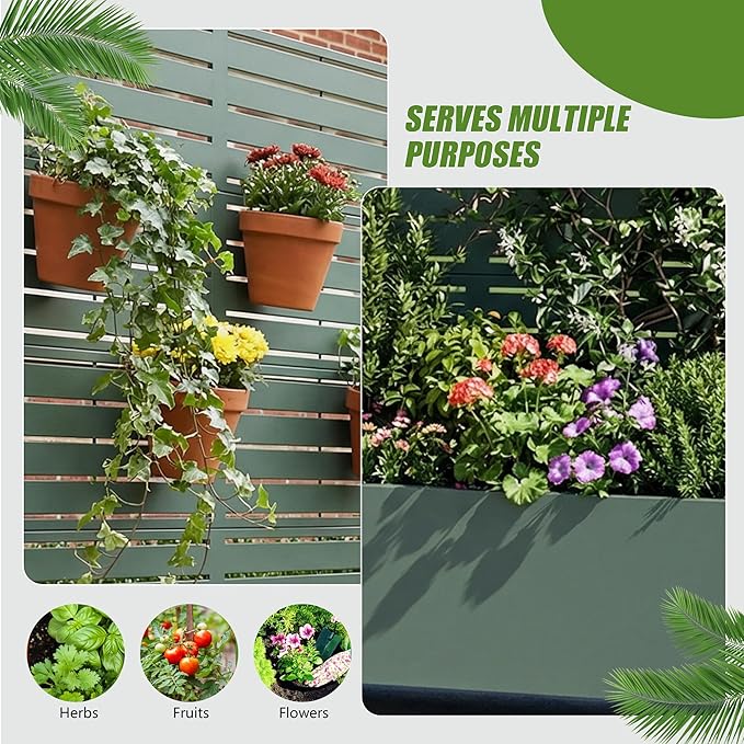 Casaphoria Metal Raised Garden Bed with Trellis and Wheels, 72"x47"x16" Planter Box for Climbing Plants, Vegetables & Vines, Features Drainage Holes and Privacy Screen, Drak Green-Louvered