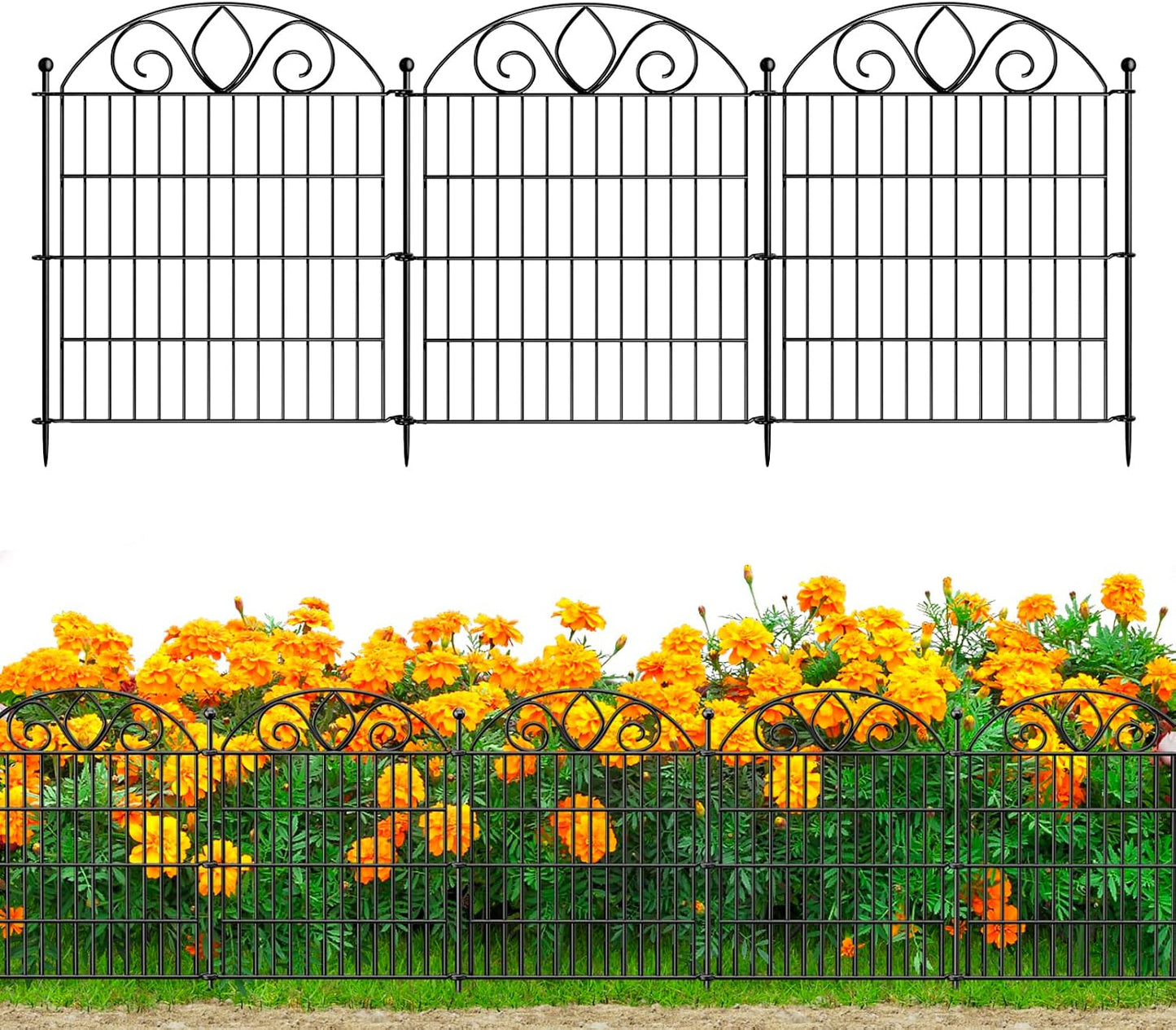 10 Panels No Dig Decorative Garden Fence Panel – 28" H X 19.6' L Rustproof Metal Dog Fence Outdoor for Yard, Animal Barrier Fence for Pet, Garden Border, Patio, Flower Beds| Temporary Fencing