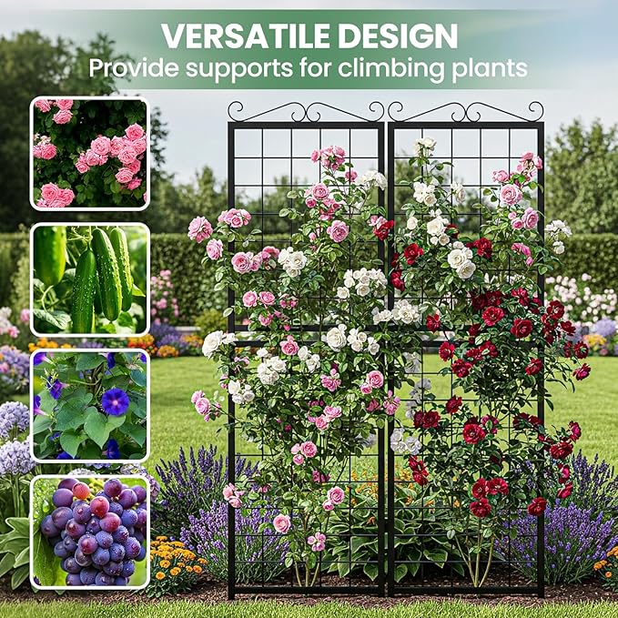 2 Pack 71 Inch Metal Garden Trellis for Climbing Plants, Thickened Square Tube Metal Garden Trellis for Vines Plant Rose Vegetable Support,Large Decorative Outdoor Trellis