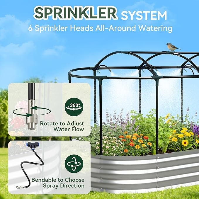 Raised Garden Bed with Sprinkler Timer and Self-Watering System, 6x3x1 ft Elevated Planter Boxes Outdoor with Mesh Cover, Galvanized Raised Beds for,Vegetables,Flowers, Backyard, Patio
