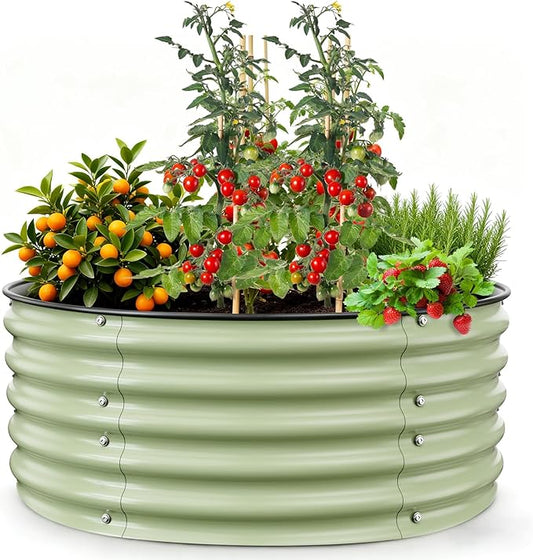 Gruper Galvanized Raised Garden Bed, 3.5ft x 17'' Tall Round Metal Planter Raised Garden Boxes Outdoor for Vegetable Fruits Flower Herb, Anti-Rust and Sturdy & Easy-Setup