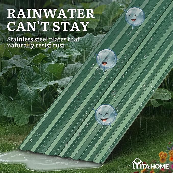 YITAHOME 6x3x2ft 2pcs Large Raised Garden Bed Kit, Galvanized Metal Planter Box with Gloves, Ground Nails, Support Rod, Outdoor Above Ground Planters for Plants Vegetables Flowers, Green