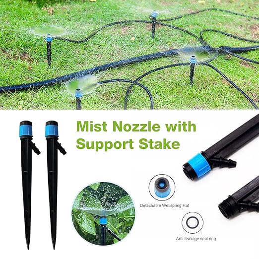 Drip Irrigation System, Push-to-Connect Adjustable Irrigation Set for Garden, Raised Beds Complete Garden Watering System 1/4” Emitters and 59ft Flexible Tubing, Quick Connectors (59)