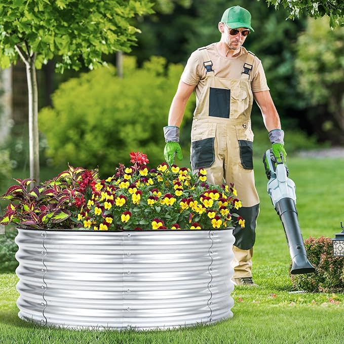 Aoodor 17" Tall 42" Metal Raised Garden Bed, Outdoor Planter Box and Raised Garden Kit for Vegetables, Flowers, Tomatoes Carrots and Herbs, Silver