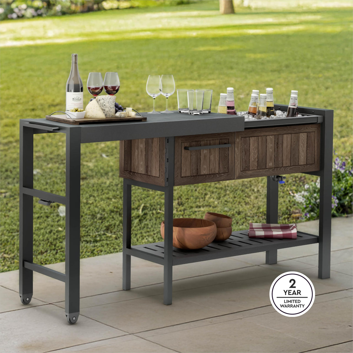 Extendable Outdoor Bar Cart with Hidden Cooler (Rosewood)