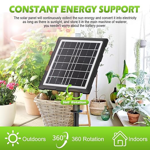 Solar Powered Dual Pump Drip Irrigation Kit for Outdoor Indoor Plants, 2-Zone Smart Self-Watering System with USB Charging, Automatic Plant Waterer for Garden Patio Balcony Vacation