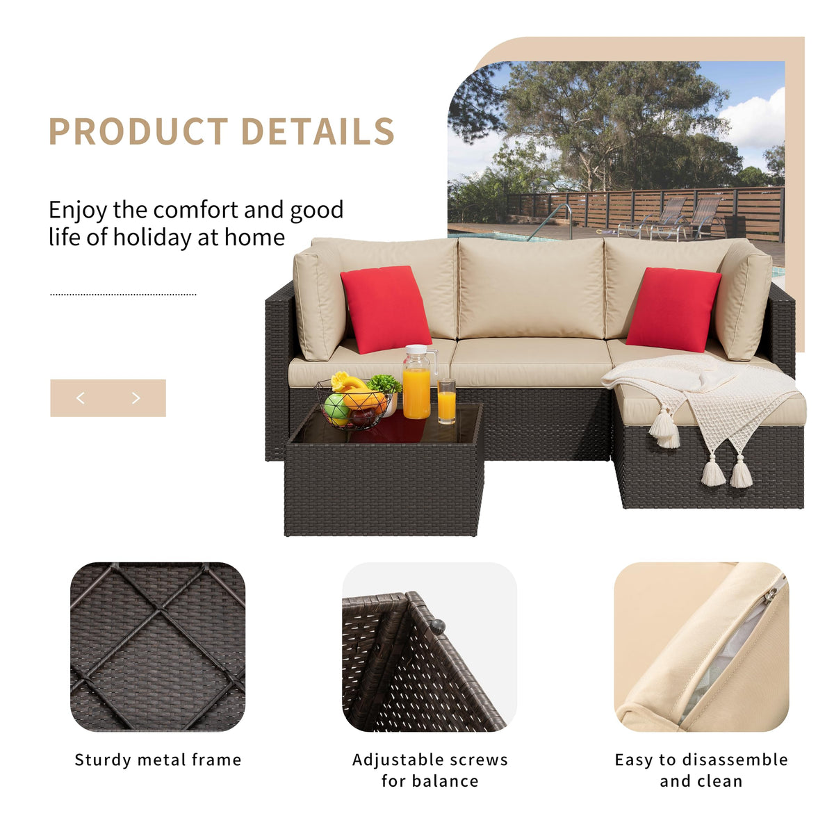 5 Pieces Patio Furniture Sets Outdoor All (Beige / 5 pcs)