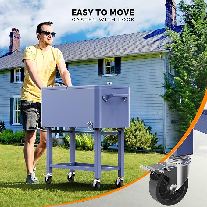 VINGLI 80 Quart Rolling Ice Chest, Portable Patio Party Bar Drink Cooler Cart, with Shelf, Beverage Pool with Bottle Opener
