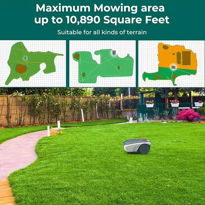 Robot Lawn Mower, Automatic Robot Mower, Self-Charging APP Connected Mowing Robot, Maximum 1500m Lawn Area