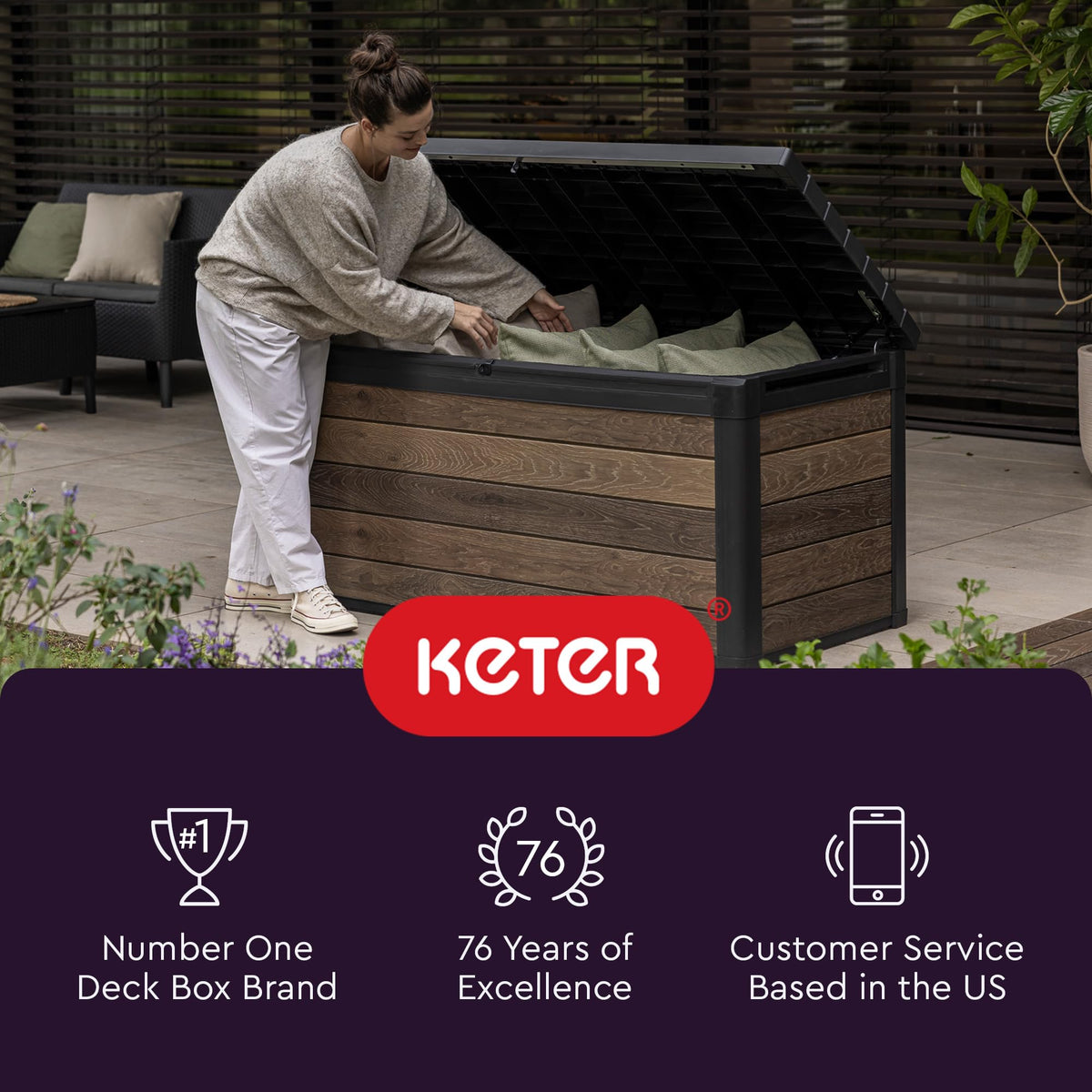 Kentwood 92 Gal Outdoor Storage Box for Patio and Pool Accessories