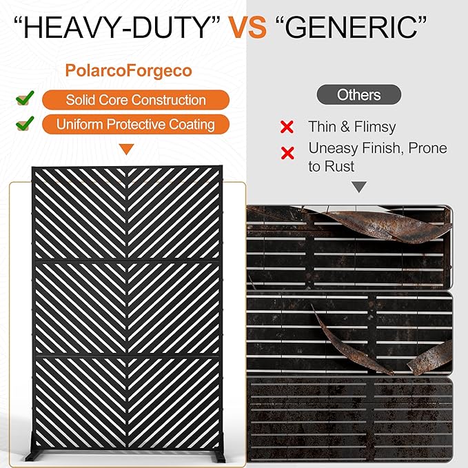 Metal Privacy Screen Outdoor, 71" H×47" W Privacy Fences and Panels for Patio Yard Deck, Freestanding Screens & Trellis, Weather Resistant (Black Parallel, 3 Panels)