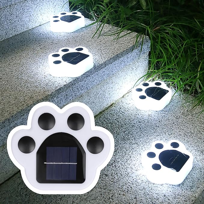 4 Pack Cute Solar Paw Print Light, Waterproof Outdoor Gardent Lights, Led Animal Yard Lights for Garden, Patio, Flowerbed, Lawn Decor (White)