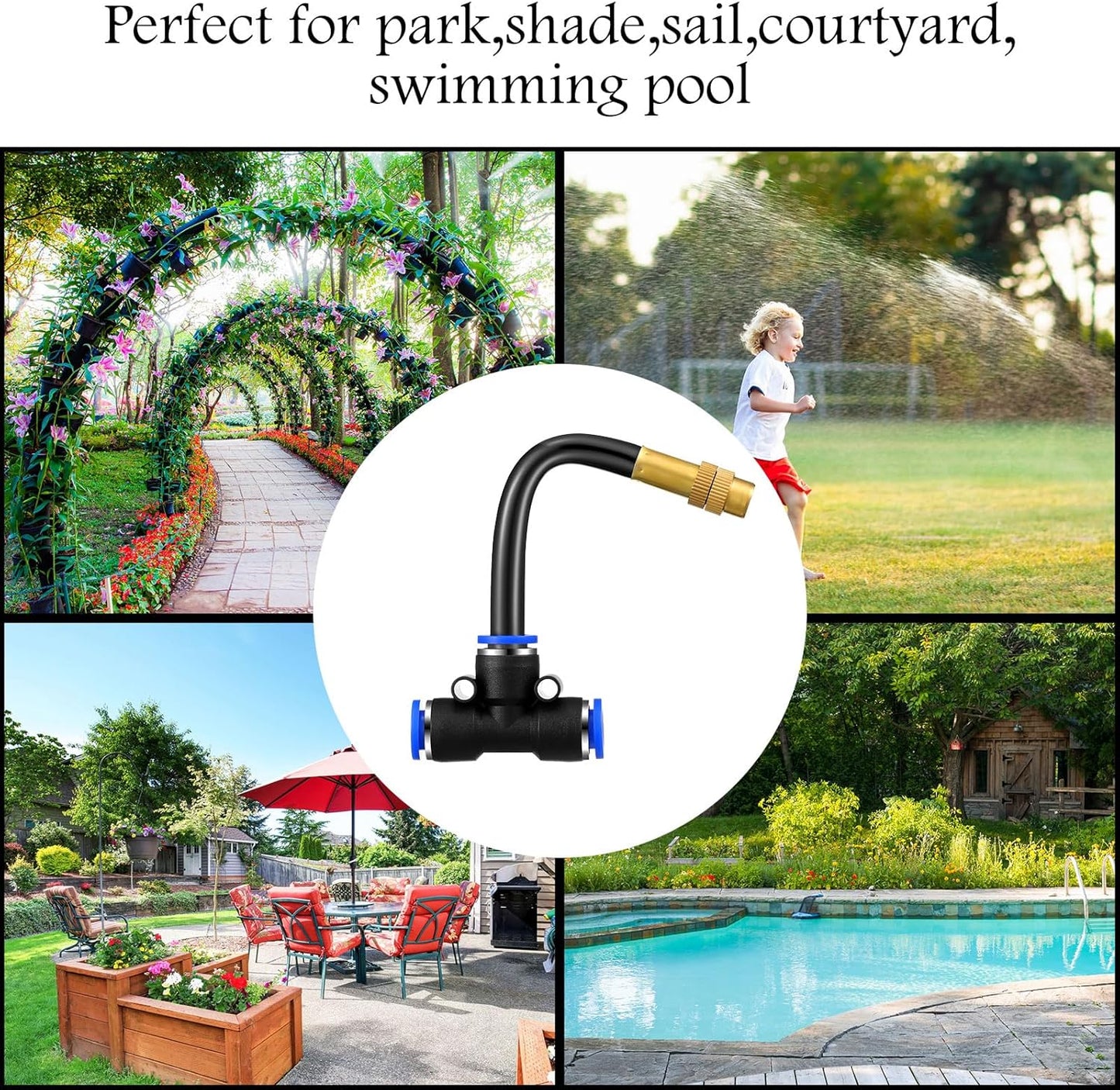 Zonon Brass Misting Nozzles Tee with Built in Hose 360 Degree Rotation Adjustable Water Mister Nozzles Thread Sprayer 0.043" Misting Parts and Accessories for Patio Outdoor Cooling(15 Pcs,4 Inch)