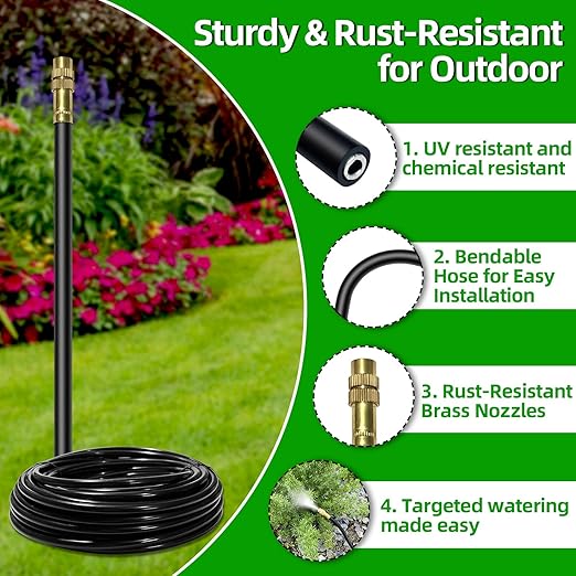 Drip Irrigation System for Garden - 40 Ft Drip Irrigation Kit with 13 360°Adjustable Copper Nozzles Hose, Automatic Atomizing Plant Watering Sprinkler System for Yard, Lawn, Greenhouse, Potted