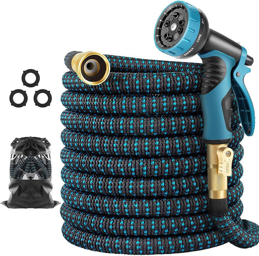50 ft Expandable Garden Hose w/10 Functions Spray Nozzle, Water Hoses with 3/4" Solid Brass Connector, Flexible Lightweight Hose Expanding Water Pipe for Car Washing, Gardening