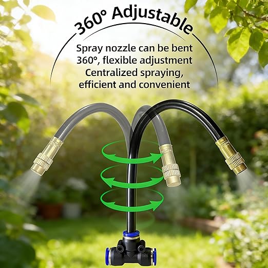 60 Ft Drip Irrigation System for Garden - Drip Irrigation Kit with 19 360°Adjustable Copper Nozzles Hose, Automatic Atomizing Plant Watering Sprinkler System for Yard, Lawn, Greenhouse, Potted