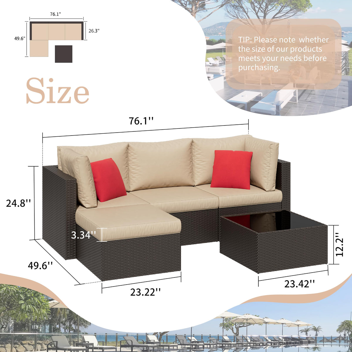 5 Pieces Patio Furniture Sets Outdoor All (Beige / 5 pcs)