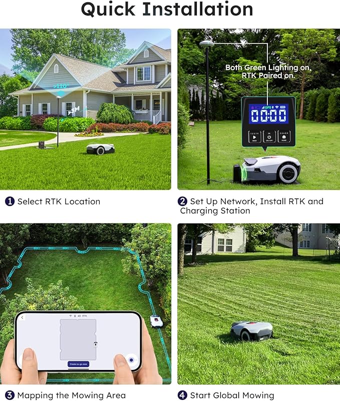 ANTHBOT Genie3000 Robot Lawn Mower - NO Wire, Full Band RTK+4-Eye Vision Robotic Lawnmower for 3/4 Acre, Auto Mapping, Multi-Zone Management, Accurate Obstacle Avoidance, Intelligent Path Planning