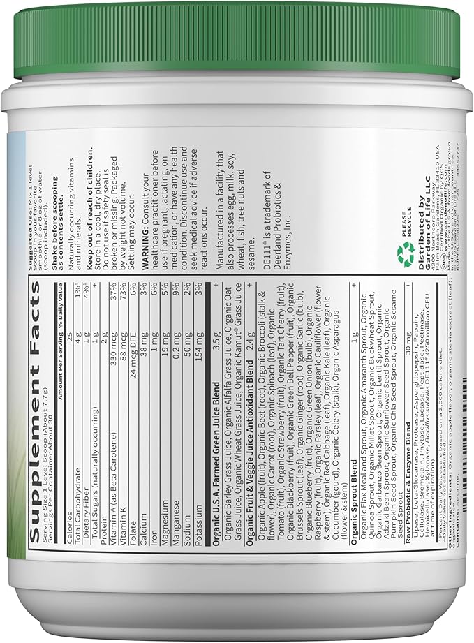 Garden of Life Raw Organic Perfect Food Green Superfood Juiced Greens Powder - Apple Flavor,30 Servings - Vegan Gluten Free Whole Food Dietary Supplement,Greens Plus Probiotics & Enzymes,(Pack of 2)