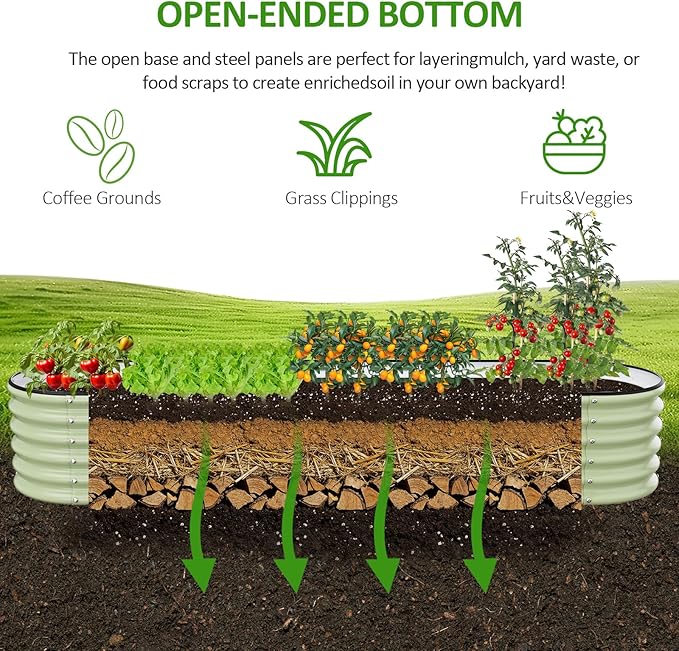 Gruper Galvanized Raised Garden Bed, 8×2×1.4 ft Tall Oval Large Metal Planter Raised Garden Boxes Outdoor for Vegetable Fruits Flower Herb, Anti-Rust and Sturdy & Easy-Setup