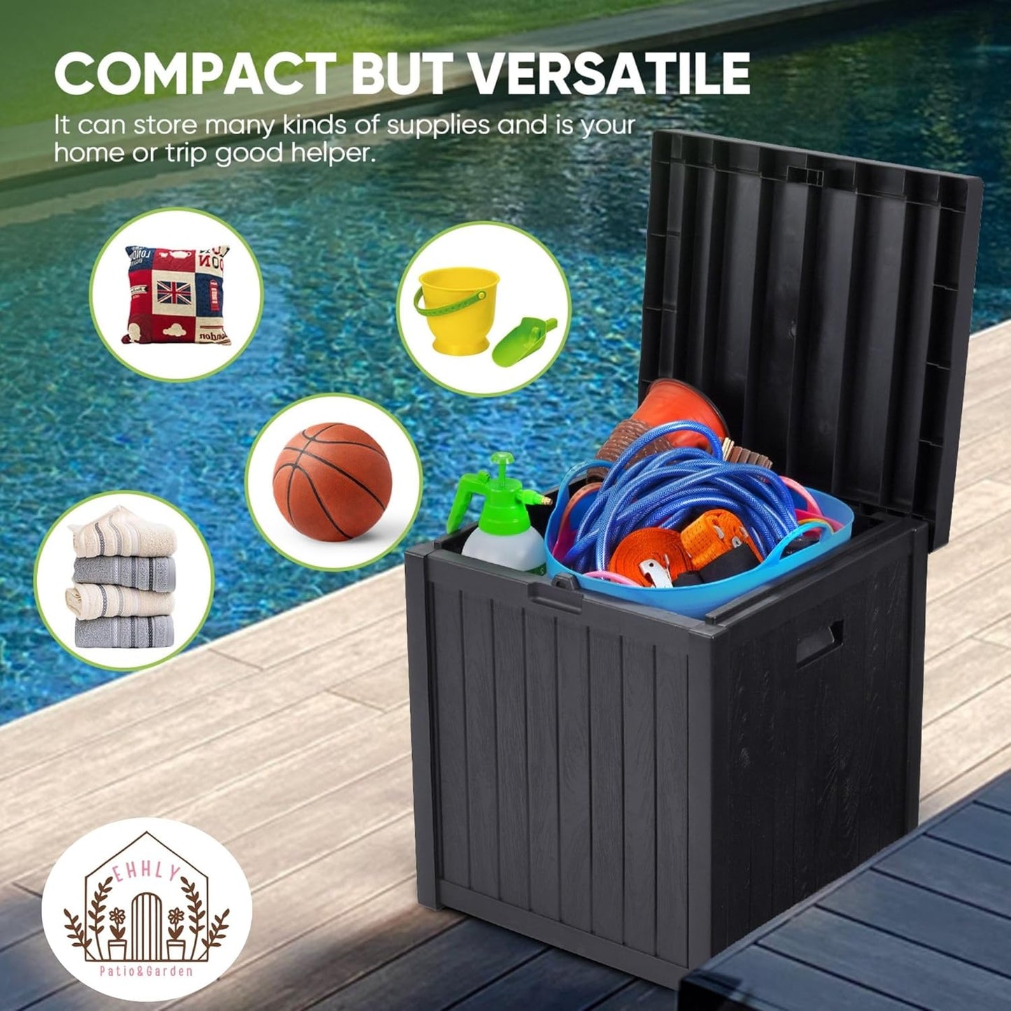 Deck Box, 51 Gallon Package Bin Delivery Box for Outside Front Porch, Small Patio Outdoor Storage Boxes Waterproof, UV Resistant Plastic Resin Pool Storage Bins with lids, Grey