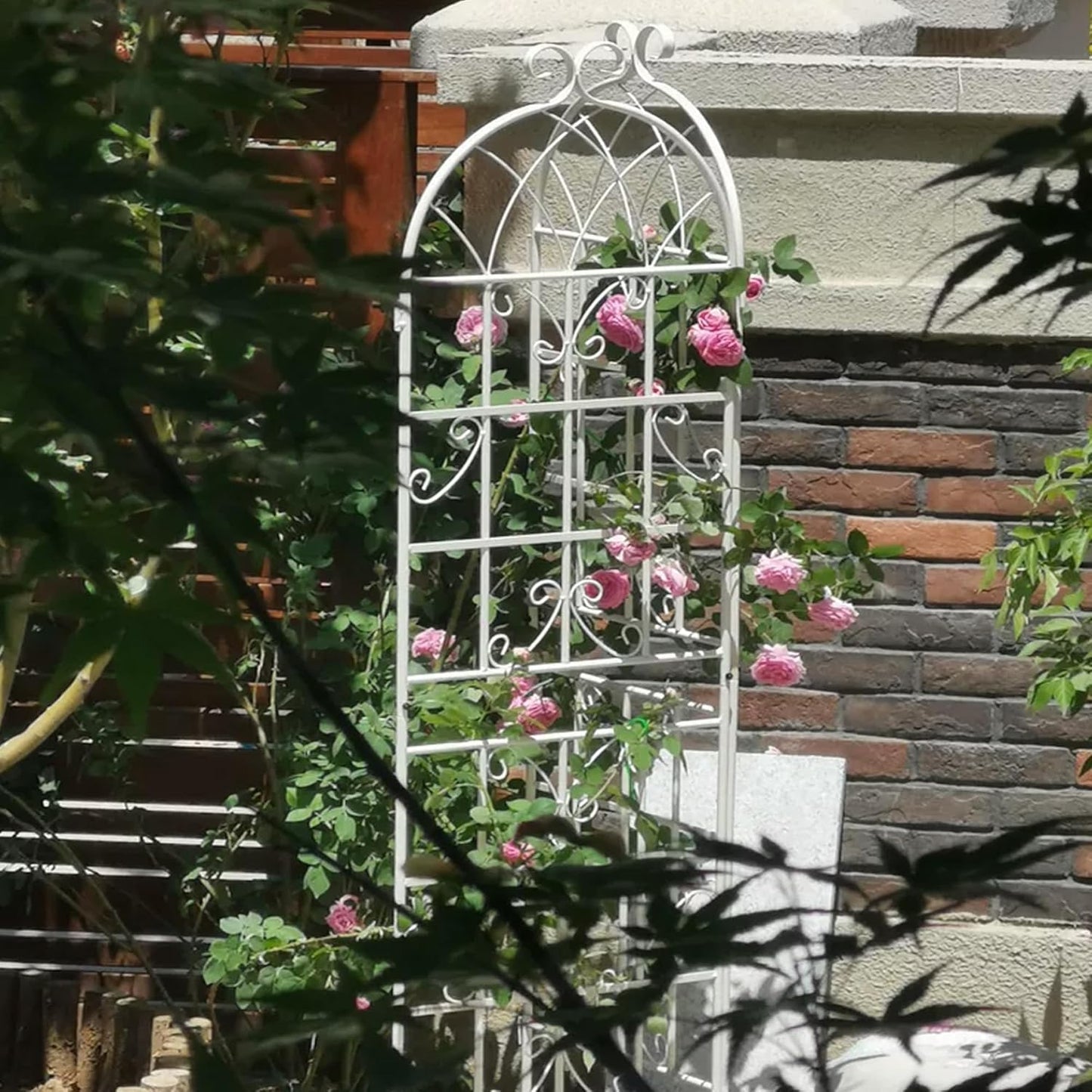 2 Pack Metal Garden Trellis 71" H Fence Rustproof Garden Trellis for Climbing Plants Support Roses Flower Outdoor Lawn, Cream White
