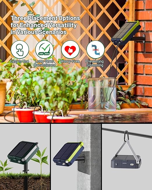 Solar Automatic Drip Irrigation System, Harness Sunshine or External Power for Indoor and Outdoor Use, Rain or Shine! Anti-Siphoning, Supports Up to 15 Potted Plants, User-Friendly Design. (Blue)