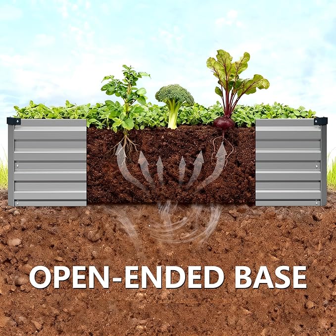 Vengarus 2 Pack 9x3x1FT Galvanized Raised Garden Bed Kit, Outdoor Metal Planter Box for Vegetables, Rectangular Steel Container, Easy Assembly (Silver)