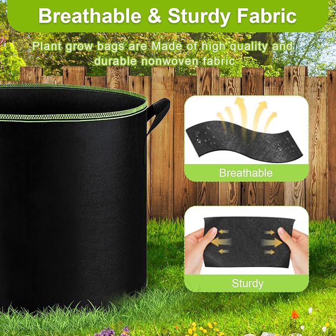6-Pack 7 Gallon Grow Bags - 300G Heavy Duty Aeration Fabric Pots with Handles,Thickened Nonwoven Planter Bags for Vegetables Flowers Fruits