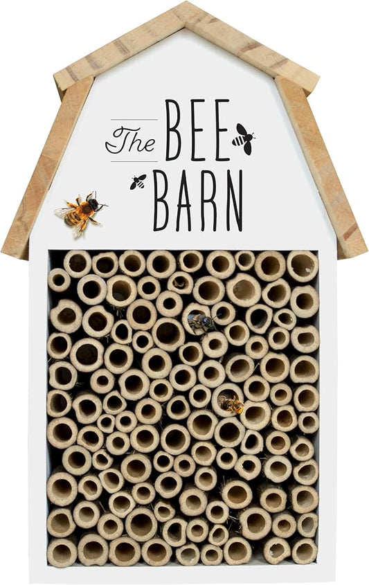 Nature's Way Wooden Bee House for Outdoor Décor, Beneficial Insects and Pollinators, Mason Bee, Leafcutter Bee, White
