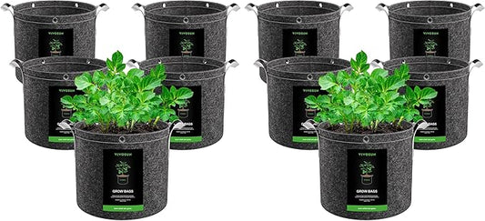 VIVOSUN 10-Pack 3 Gallon Grow Bags, 500G Thick Nonwoven Fabric Pots with Strap Handles, Multi-Purpose Rings, for Low Stress Plant Training Fruits, Vegetables, and Flowers