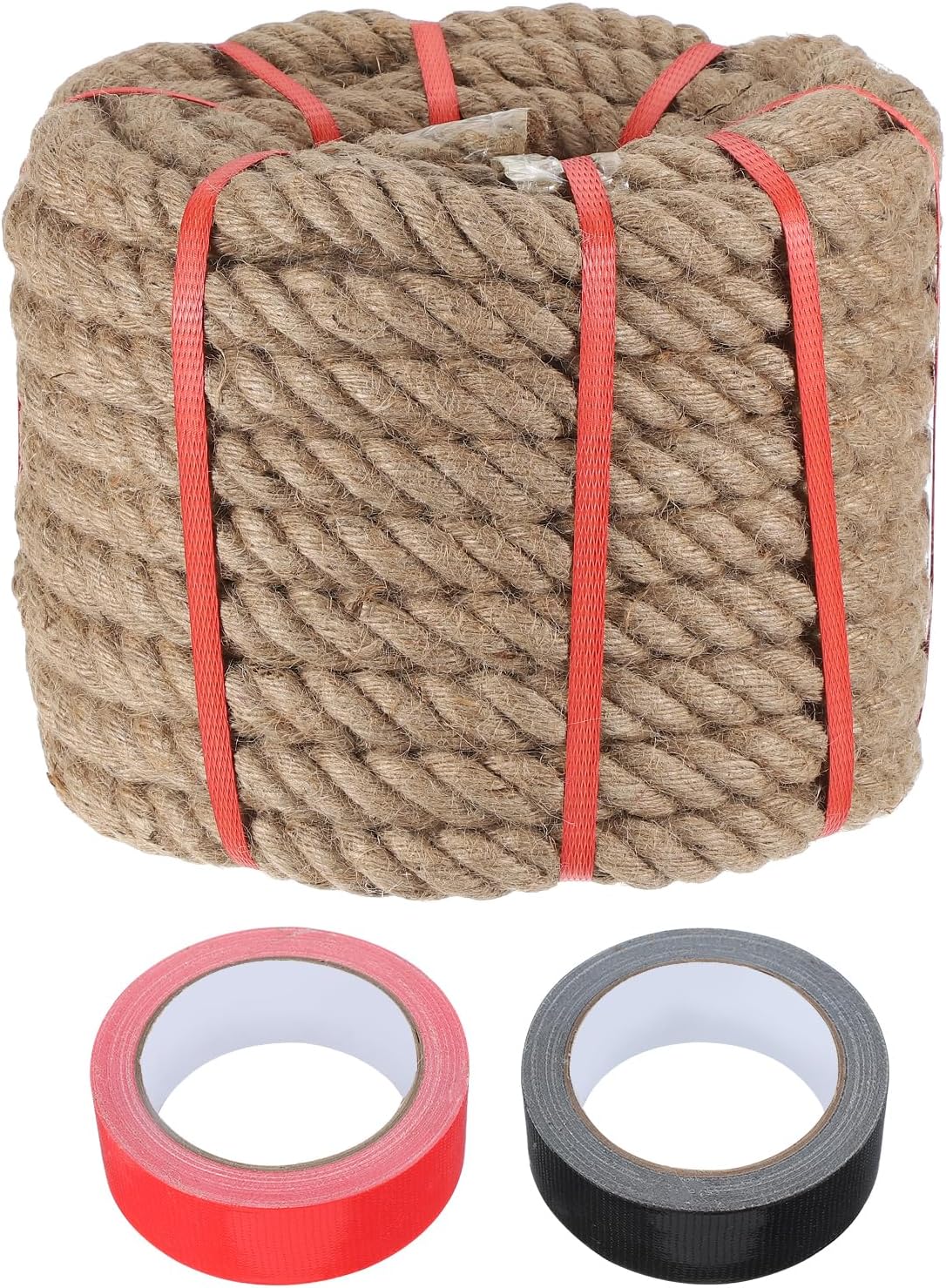 MECCANIXITY Jute Rope 1 Inch x 75ft, Thick Twine Rope Ropes Braided Jute Twine Natural Brown Burlap Cord String Heavy Twisted with Tapes for Decorative Crafts Railing Swing Tug of War