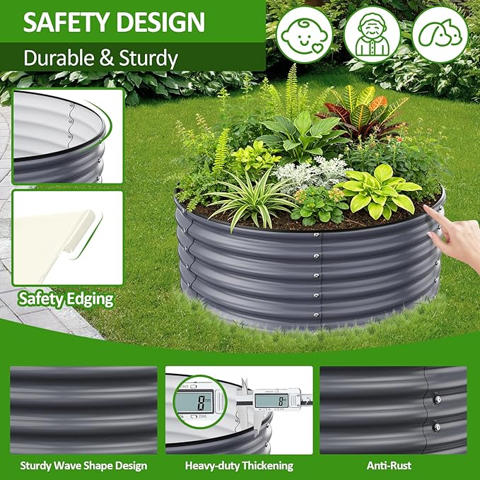 Gruper Galvanized Raised Garden Bed, 3.5ft x 17'' Tall Round Metal Planter Raised Garden Boxes Outdoor for Vegetable Fruits Flower Herb, Anti-Rust and Sturdy & Easy-Setup