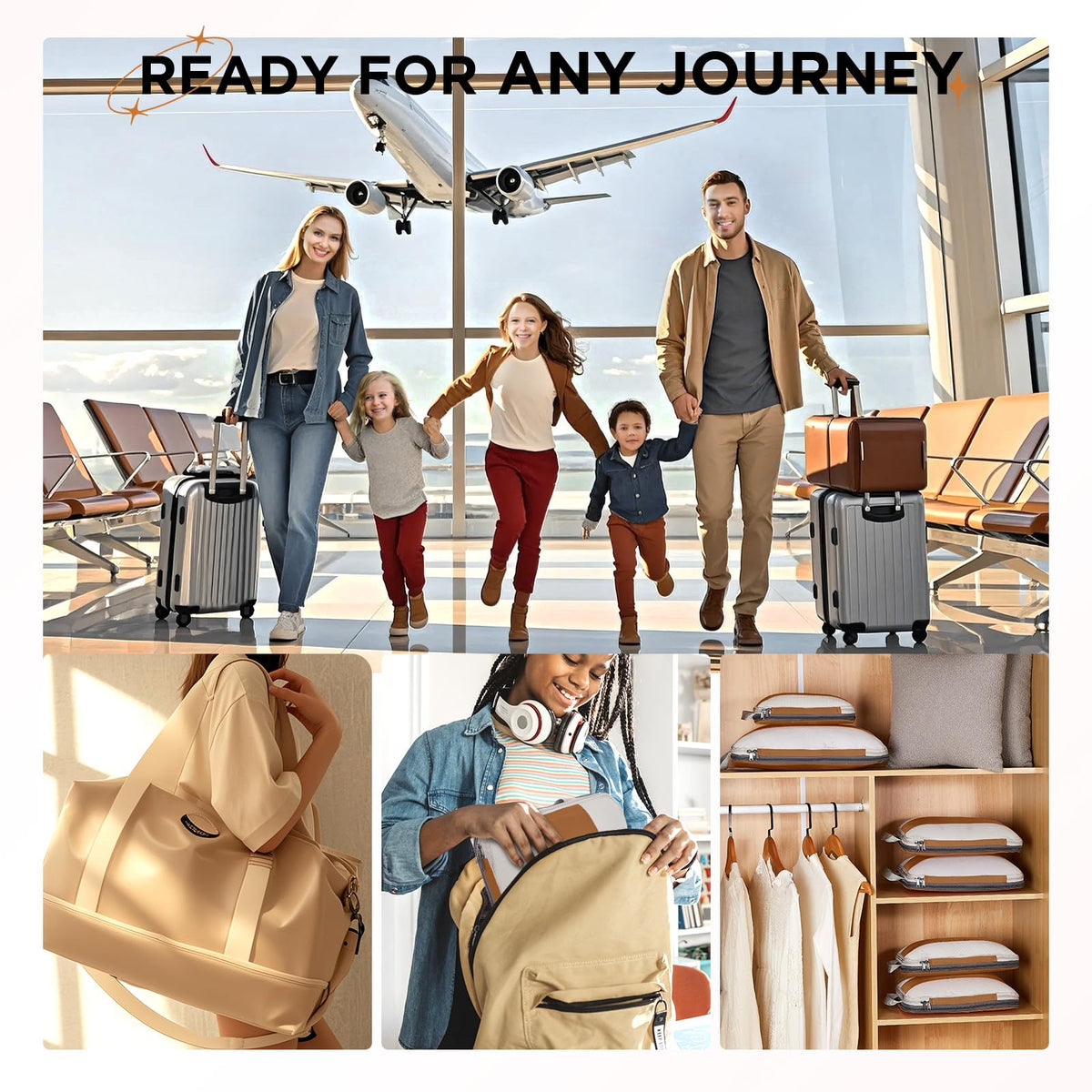 10 Set Compression Packing Cubes for Travel Essentials (Brown)