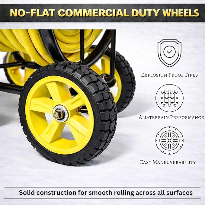 Garden Hose Reel Cart, Heavy Duty Hose Reel with Wheels, Outdoor Water Hose Reel for Backyard, Garden, or Lawn, Metal Hose Carts (250ft Hose Capacity)