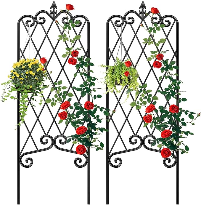 AMAGABELI GARDEN & HOME 2 Pack 60" x 18" Garden Trellis for Climbing Plants Outdoor Metal Rustproof Roses Trellis Potted Vines Vegetables Flowers Wire Lattices for Ivy Cucumbers Clematis Black