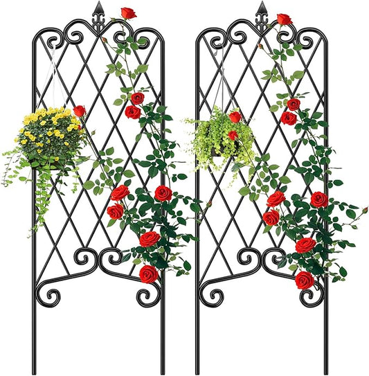 AMAGABELI GARDEN & HOME 2 Pack 60" x 18" Garden Trellis for Climbing Plants Outdoor Metal Rustproof Roses Trellis Potted Vines Vegetables Flowers Wire Lattices for Ivy Cucumbers Clematis Black
