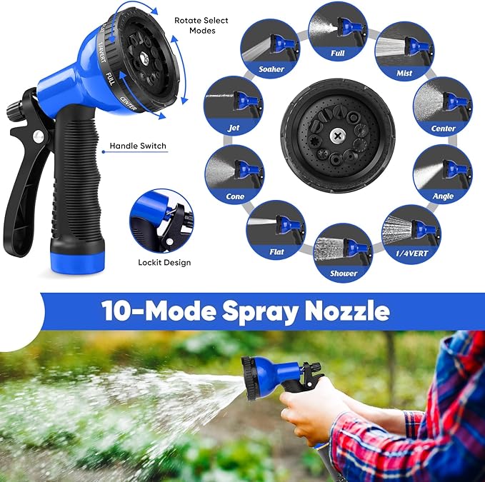 Garden Hose 100 ft, Stainless Steel Metal Hose, Flexible Water Hose with 10 Function Nozzle, Kink Free, Leak-Proof, Heavy Duty Hose for Yard, Outdoor, Lawn, RV, Car Wash and Camper Use