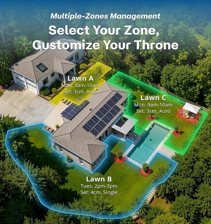 Robot Lawn Mower No Wire T1200Pro 2025 with L-Shape Wall Mount Rod, Automatic Robot Mower, Ride-on Edge Mowing, Multiple Zones Management, AI Obstacle Avoidance, for Lawn Up to 0.37 Acre