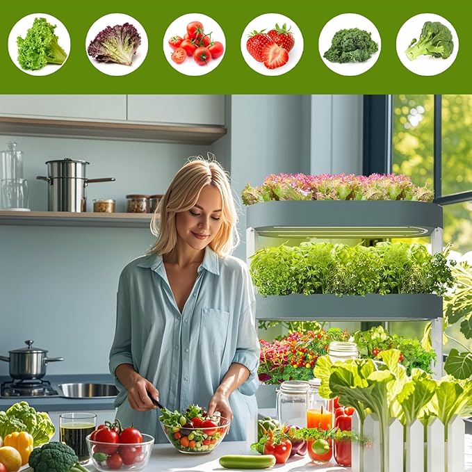 Lyfreen Smart Hydroponics Growing System Kit, 4-Tier Indoor Herb Garden with LED Grow Light & Timer, Vertical Hydroponic Tower for 64 Plants, 36L Self-Watering System for Herbs & Vegetable