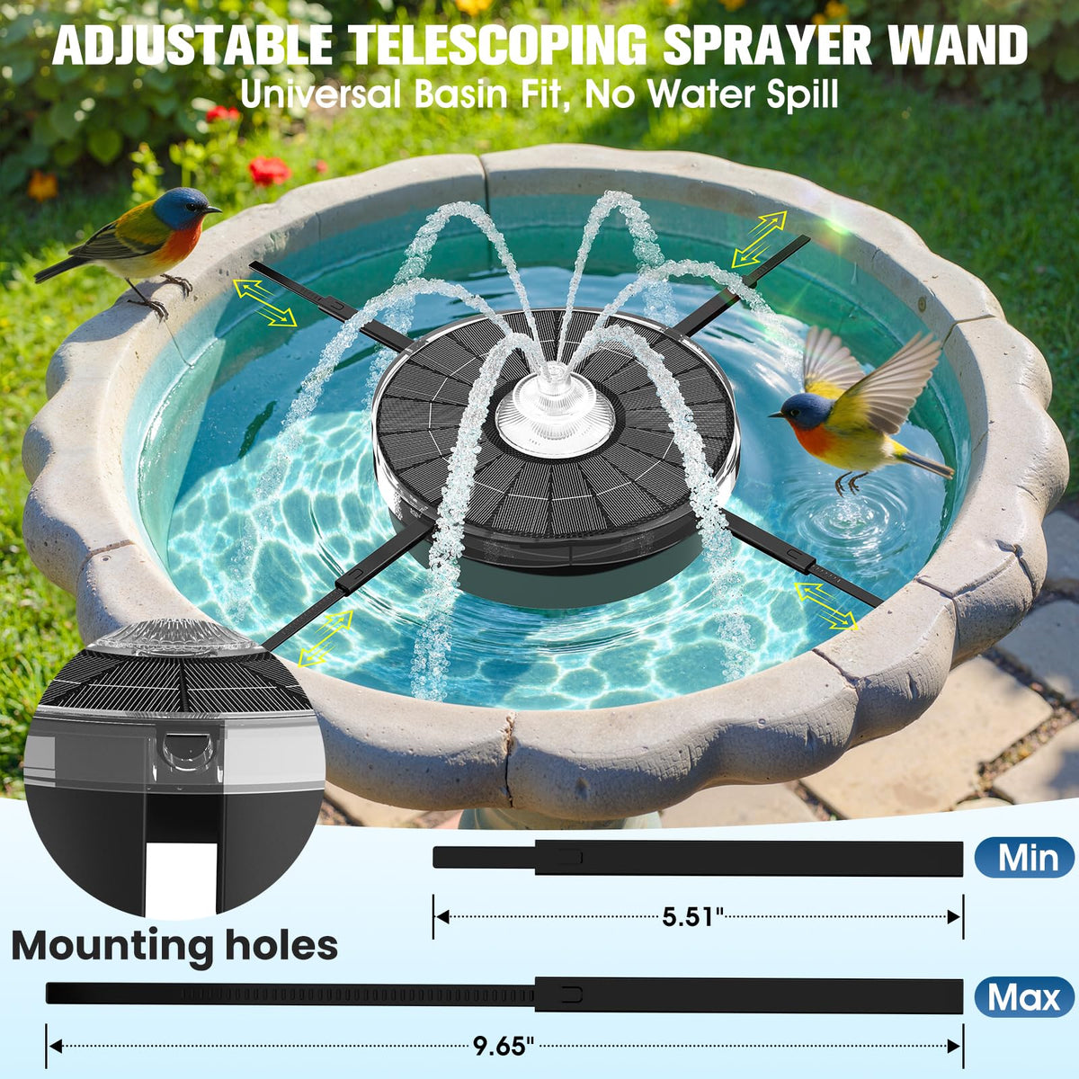 Solar Bird Bath Fountain with Lights (Black)