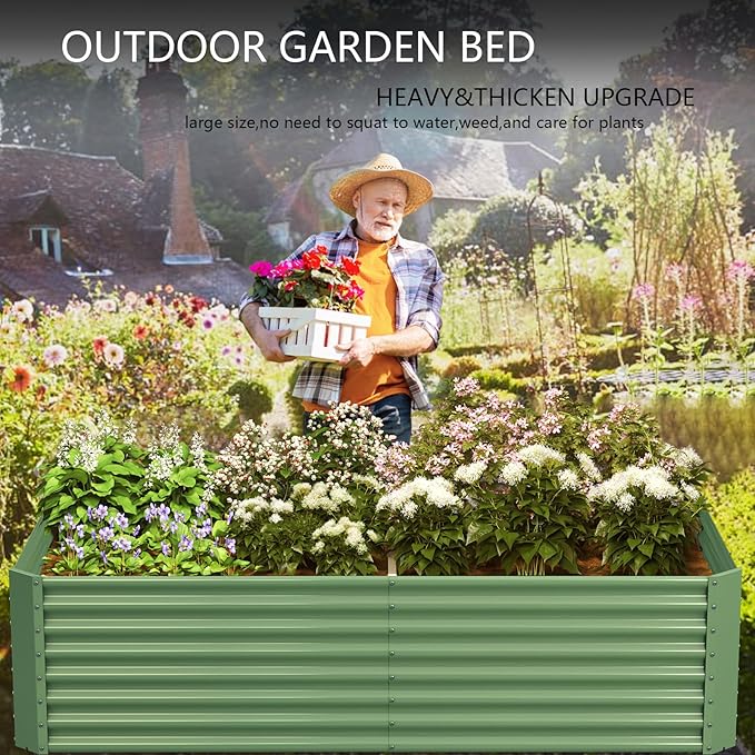 FRIZIONE 8FT(L)×4FT(W)×2FT(H) Raised Garden Bed Outdoor for Flower, Garden Planter Box for Vegetable, Raised Garden Beds for Herb, Succulent, Light Green