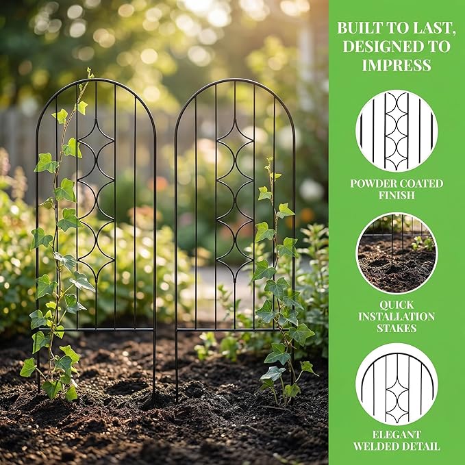4 Pack Arched Metal Garden Trellis for Climbing Plants 45" H x 15.9" W, Rustproof Iron Trellis with Decorative Scrollwork, Perfect for Roses, Vines, and Flower Beds