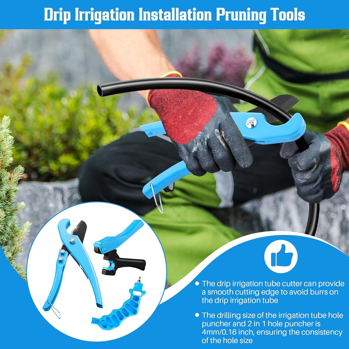 Feekoon Drip Irrigation Punch Hole Tubing Cutter Tools with Barbed Connectors, 2-in-One Drip Tubing Hole Punch for 1/4 Inch Fitting 16 20 25 mm PE Pipe and Emitter(345 Irrigation Plugs)