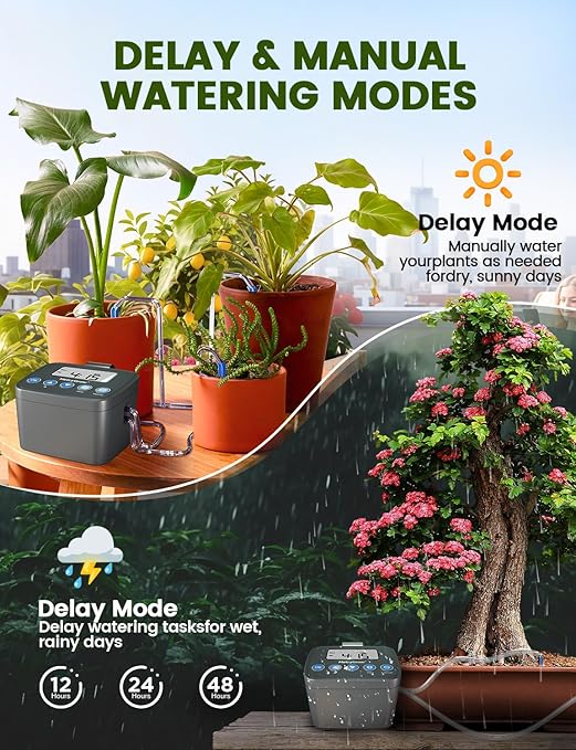 Automatic Watering System for Potted Plants, Drip Irrigation Kit System, Plant Self Watering Devices for Office Patio Greenhouse GrowTent, with Programmable Water Timer