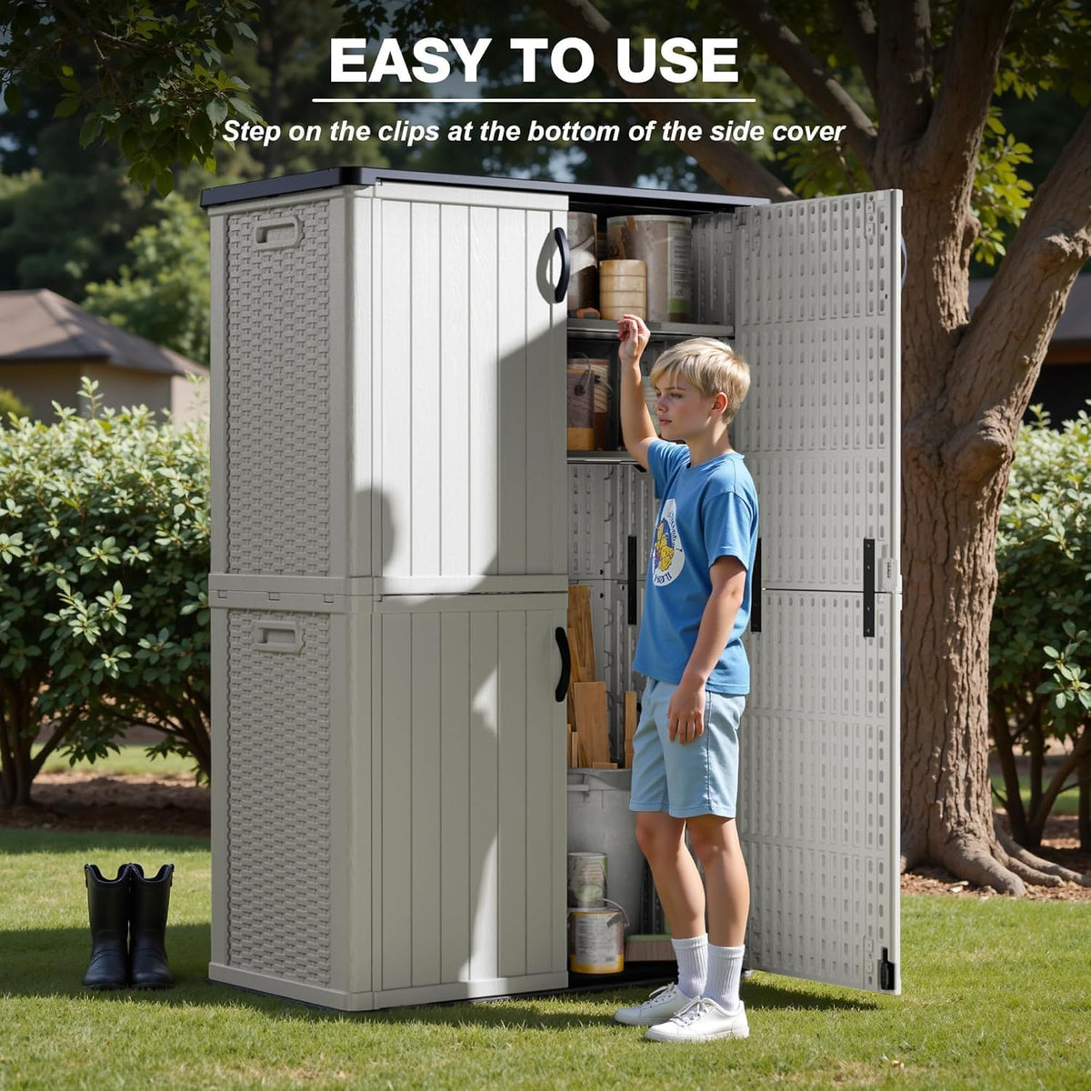 50 CuFt Outdoor Storage Cabinet with Lockable Doors (50 CUFT / White)