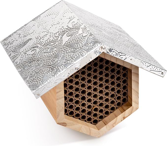 Rivajam Beekeeper Pro Mach II Mason Bee House - Strong + Waterproof Bee Hotel & Insect Habitat - Replaceable Mason Bee Tubes Filled Bee Houses for The Garden - Pollinator House Gardening Gifts
