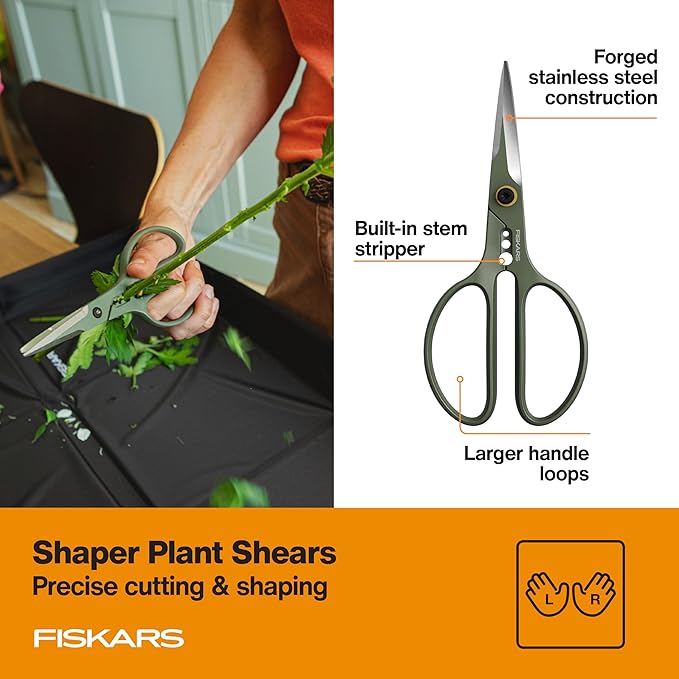 Fiskars Indoor Plant Care 3-Piece Set, Precision Gardening Tools with Nesting Storage Caddy, Detail Snips, Stem Shears & Bypass Pruner for Trimming & Shaping Houseplants, Stainless Steel Blades, Green