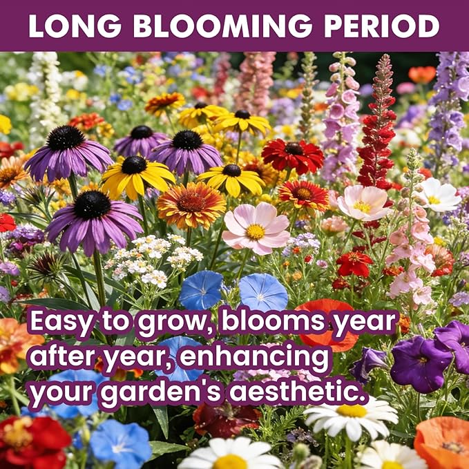 Wildflower Seeds Bulk 10000+, 1.06oz Butterfly Hummingbird Mix, 21 Variety Perennial Annual Mix, Non-GMO Heirloom Flower Seeds for Planting Outdoor Indoor, High Germination Rate Garden Seeds